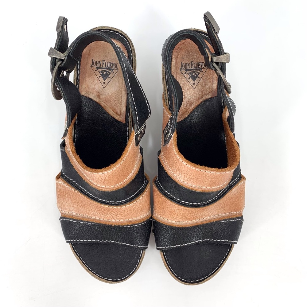 John Fluevog Rules Low Sophie Black and Beige Contrast Slingback Sandal, 10